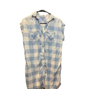 Beachlunchlounge Gingham Button-Down Shirt Dress | XS Blue White Sleeveless
